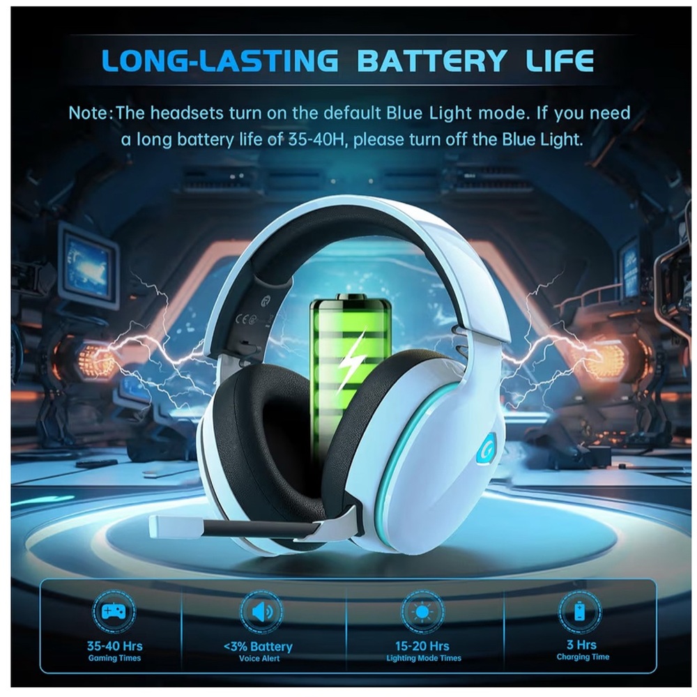 Wireless White Gaming Headset with Microphone - Picture 2 of 4